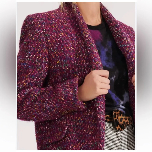VERONICA BEARD | Crispin Multi Purple Magenta Tweed Oversized Coat Size 8 - Picture 5 of 17
